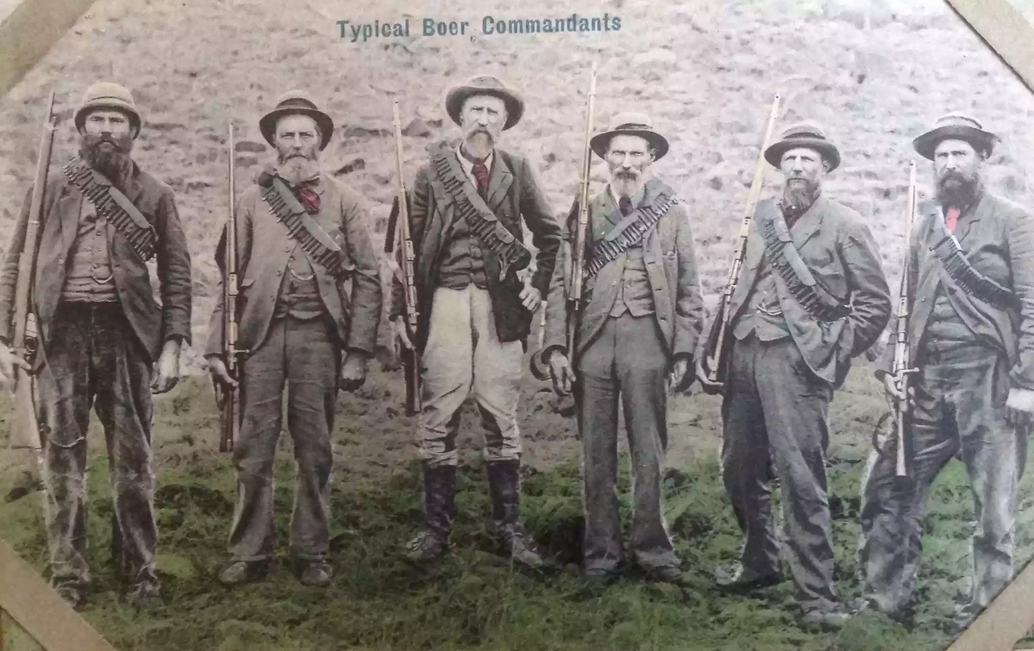 Hand coloured Anglo-Boer war picture postcard showing six Boer Commandants via Carol Hardijzer